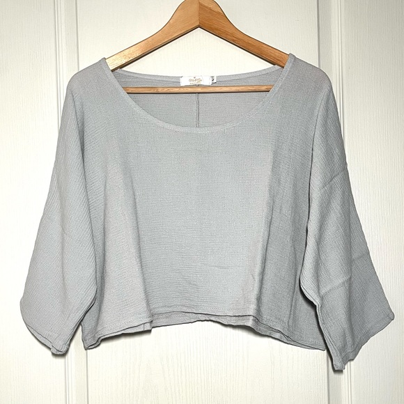 Me & Gee Tops - Me & Gee Italy Knit Shortie Top Grey Sz L Cotton Gauze Lagenlook Boxy Fit